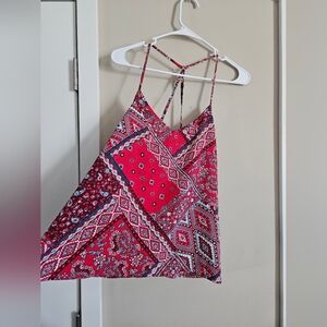 Hollister Red Patterned Camisole Tank Top Medium Bandana Spagheti Adjust Strap